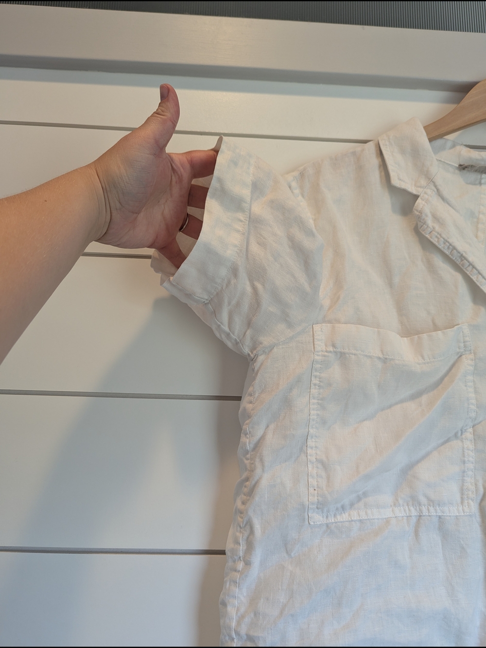 Everlane White Linen Short Sleeve Button Up Shirt Medium Boxy Collared - Picture 3 of 8